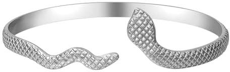 JewelryWe Schlange Armreif Armband Damen: Silber Schlangenarmband Schlangenarmreif offener Armspange Wickelarmband Bypass-Armband verstellbar Manschette Armschmuck für Frauen Mädchen