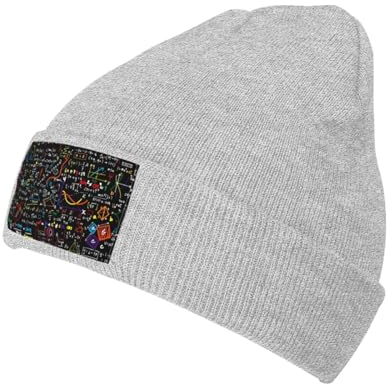 Unisex Beanie-Mütze mit Mathe-Formel-Druck, Winter, warme Mütze, Strickmütze, lässiger Hut für Erwachsene, Grau, Einheitsgr��e