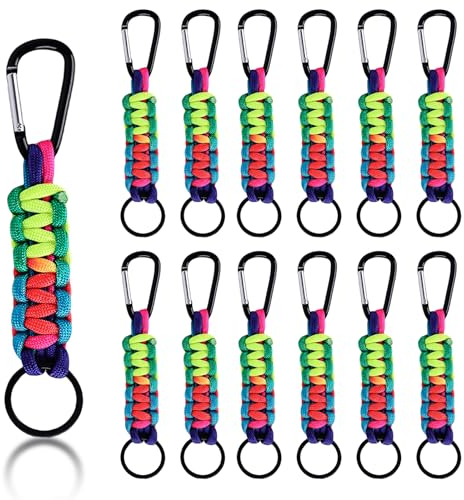 SPORWAY Karabiner Schlüsselanhänger Schlüsselband Ausziehbar: Lanyard Schlüsselringe Karabiner Paracord mit Schraubverschluss, Karabinerhaken für Outdoor Survival Camping für Männer Frauen (12 Stück)
