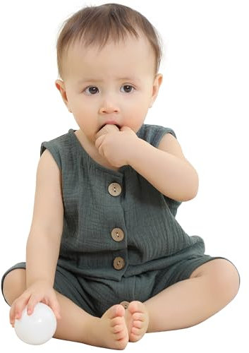 HAHASHOW Tutina Estiva Neonata Maniche per 100% Cotone Pigiama Ragazzi Jumpsuit 0-3 Mesi, Verde