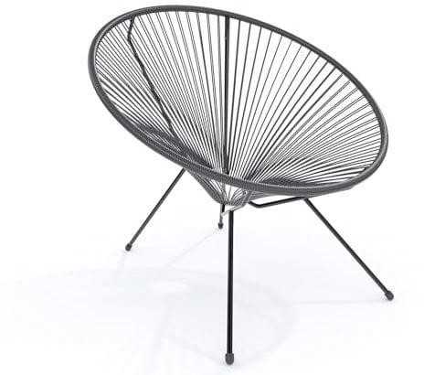 Poltrona Con Seduta A Corde Intrecciate Sedia Relax Ovale E Struttura In Acciaio Robusto Design 72 x 78 x 89 cm Arredo Arredamento Giardino Esterno Terrazzo Salone Salotto Soggiorno (grigio scuro)
