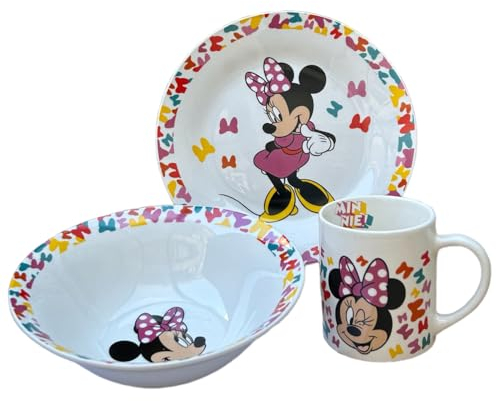 set 3 pezzi in ceramica minnie disney tazza ciotola piatto stoviglie per bambini in confezione