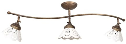 Licht-Erlebnisse Deckenstrahler 3-flammig Keramik Messing 87 cm lang E14 in Bronze Antik matt Weiß verstellbar Rustikal Deckenspot Wohnzimmer Deckenleuchte Küche