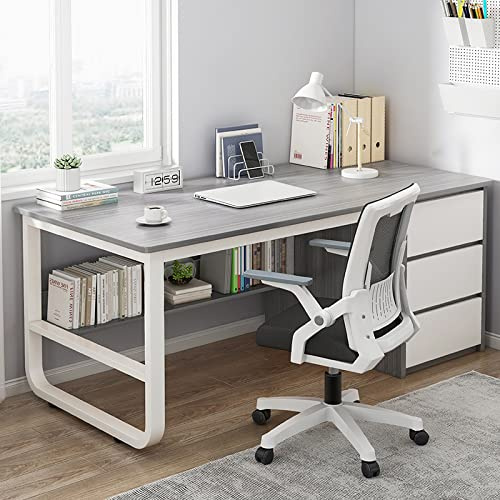 BOKNI Computer Desk with Storage Compartments and 3 Drawers Modern Simple Desk Desk for Home Office Workplace (47 Inch, Gray and White)