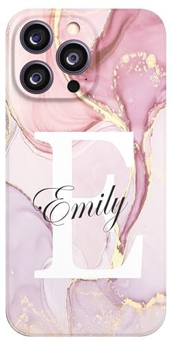Personalised Phone Case For Apple iPhone 16e, 16, 15, 14, Pro, Max, Plus 13, 12, 11, X, XR, SE, 8, 7, 6, 5, Fully Printed 3D Customized Marble Text Cover, Custom Name TPU Silicon Cases (Rose Gold)
