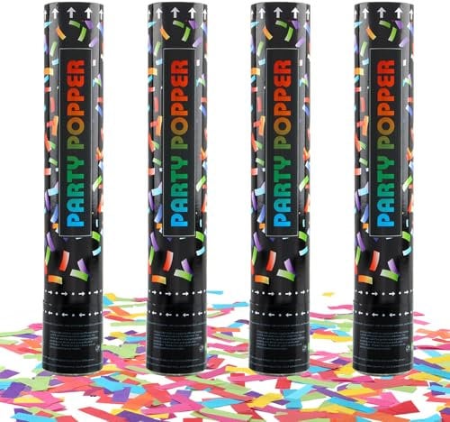 FePen Konfettikanone*4, Konfettikanone Hochzeit, Konfettikanone Biologisch Abbaubar, Party Popper, Konfettikanone xxl für Innen und Draußen (Bunt)