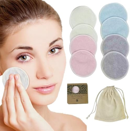 WHYCNJL 8 Stück wiederverwendbare waschbare Bambus Make-Up Entferner Scheiben wiederverwendbare Bambusfaser Baumwolle Cleanser Peeling Gesicht schrubben Gesicht Make-Up Schwämme Zero Waste