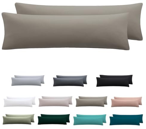 Nesture Seitenschläferkissen Bezug 40 x 145 2er Set - Kissenbezug 40x145 cm Taupe, 100% Mikrofaser kopfkissenbezug mit Reißverschluss, Weich und Bügelfrei