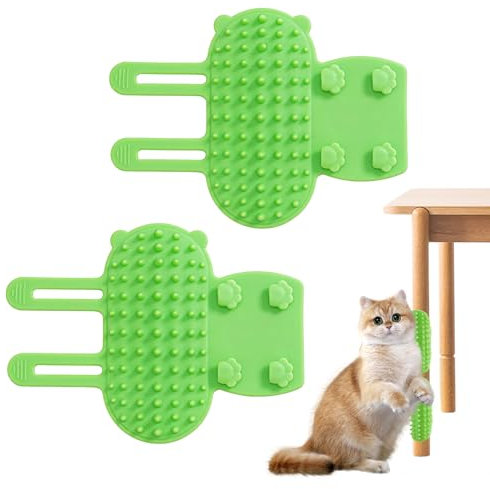 Cat Self Groomer - 2Pcs Corner Brush Wall Tickling, 2-in-1 Self Cleaning Adjustable Elastic Comb Tools for Grooming, Table Legs Climbing
