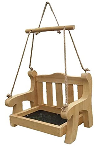 Window Bird Feeder Swing Wild Bird Feeder for Outside, Metal Mesh Bottom, Hanging Porch Swing Bird Feeder, Wood Bench Shaped Bird Feeder or Squirrel Feeder for Yard, Garden
