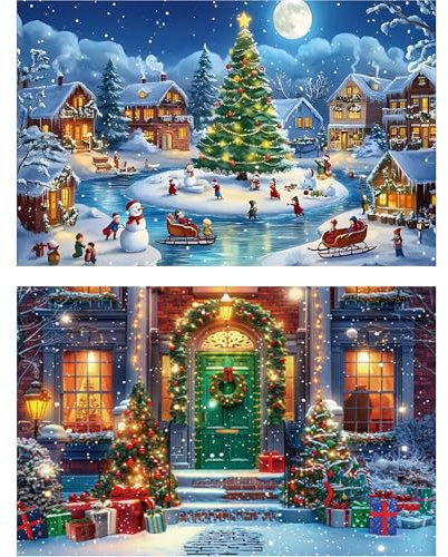 Doreenstar 2 Stück Diamond Painting Weihnachten 40x30 CM, 5D Diamant Painting Bilder Weihnachten Winter Set für Erwachsene Kinder, DIY Vollbohrer Xmas Landschaften Diamant Malerei für Home Wand Décor