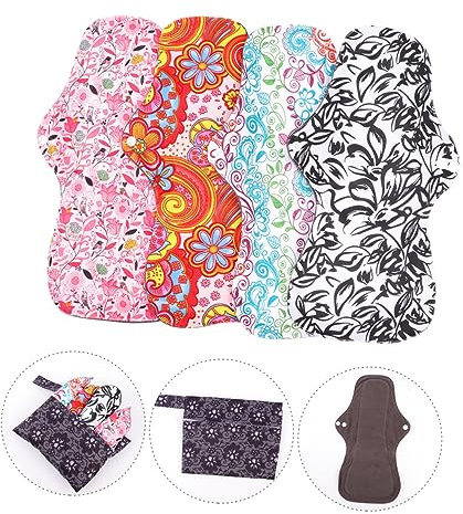 Healeved 4pièces Serviettes Hygiéniques Réutilisables Et Lavables Lot Motifs Différents Et Pochette De Rangement