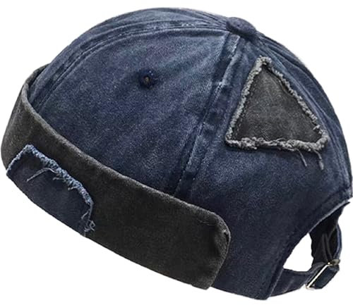 YeeHeen Kuppellose Mützen für Damen und Herren, Matrosen-Docker-Beanie-Mütze, Hip-Hop-Schädelmütze, Denim Blau, Einheitsgr��e