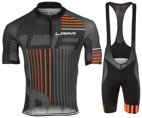 VeloZenith Herren Radtrikot Set Kurzarm mit Sitzpolster für MTB Rennrad Fahrrad Jersey + Bib Shorts Radsportanzug M - 4XL (XL, Grau-Orange)