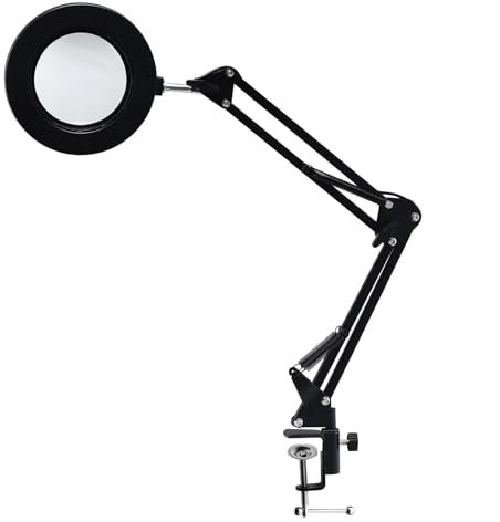 10-fache 3-Farben-Lupe mit Flexiblem Arm, LED-Licht, Werkbankleuchte für Komplexe Aufgaben, Klemmlampe Zum Nähen, Warm 3000 K (Black)