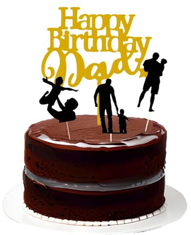 ZHENGYE Set of 4 Gold Acrylic Father's Day & Birthday Cake Toppers