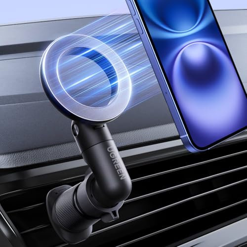 UGREEN Soporte Móvil para Coche con MagSafe Rotación 360°, Súper Estable con 20 Imanes N52, para Rejilla de Ventilación Horizontal Compatible con iPhone/Samsung