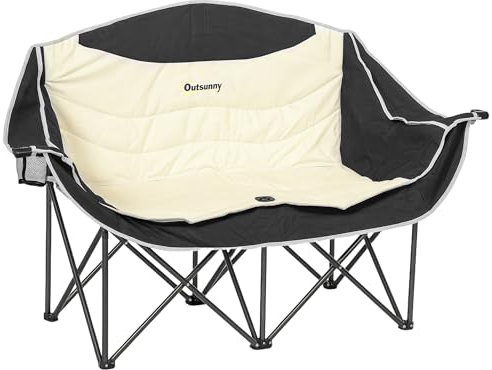 Outsunny Chaise de camping pliante 2 places avec porte-gobelet, sac de transport, chaise pliante pour l'extérieur, charge maximale 250 kg, robuste, légèrement rembourrée, chaise de jardin, chaise de