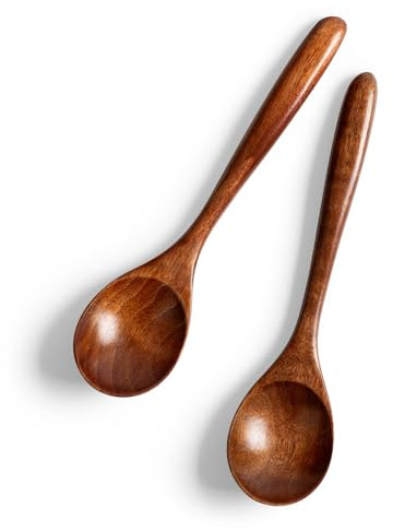 Hefild 2 PCS Wooden Spoons for Honey, 6.7 inch Small Wooden Spoons - Terrific for Tea, Coffee & Soup, Little Wood Serving Table Spoon Set, Bulk Bamboo Teaspoon for Eating with Unique Design