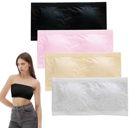 Ziyonix 4 Pezzi Ragazze Reggiseno Sportivo Reggiseno a Fascia Senza Cuciture Intima Traspirante in Cotone Senza Spalline Bralette con Cuscinetti Rimovibili per Adolescenti Ragazze 13-18 Anni