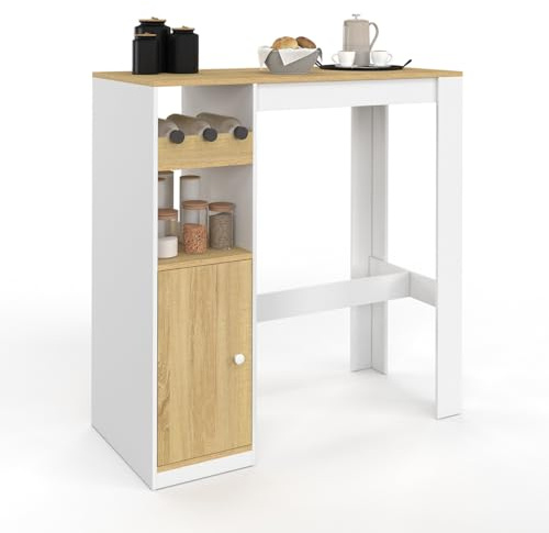 IDMarket - Bartisch Ameri mit Schrank und Flaschenablage für 2 Personen aus Holz und Weiß