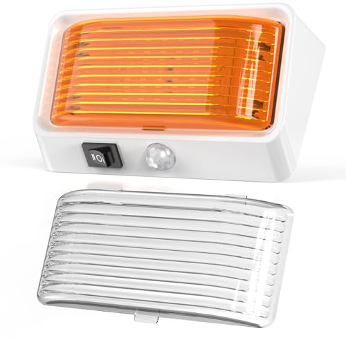 Kriogor Wohnwagen Lampe Außen 12 Volt LED Lampen Wohnmobil Aussen Markise Veranda Licht mit Schalter, zweifarbig (weiß/bernsteinfarben) umschaltbar, 300 Lumen, IP66 Wasserdicht (Weiß-1pcs)