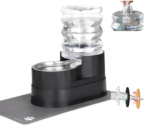 RIZZARI Automatic Cat Water Dispenser: Black 5L Elevated Feeder - Stainless Steel Gravity Bowl - Leakproof Base for Indoor Pets