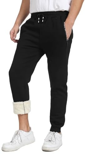 JustSun Pantaloni Tuta Uomo Invernali in Pile Pantaloni da Jogging Uomo Foderato Fleece Termici Pantalone Felpati Cotone Sportivi Joggers con Coulisse e Tasca Zip