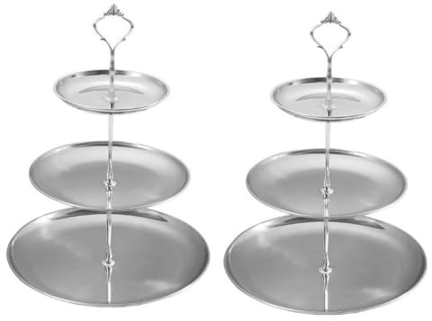 Bosiyrggrl Stainless Steel Multi-Layer Tray Dessert Plate Fruit Plate Snack Plate Display Plate Cupcake Rack Silver