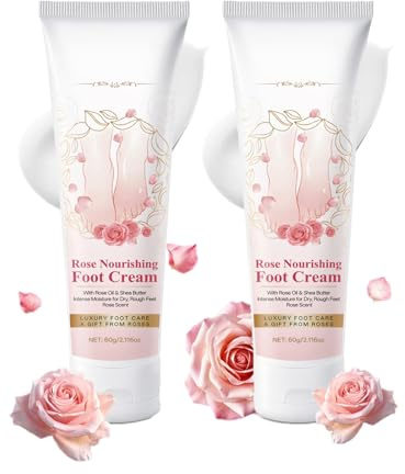 2 Pcs Rose Foot Cream, Foot Lotion Moisturizer with Shea Butter for Calluses, Dry Cracked Feet, Hands, Heels, Elbow and Knees,Intense Moisture, Fast Absorbing Non-Greasy Formula for Soft & Smooth Feet