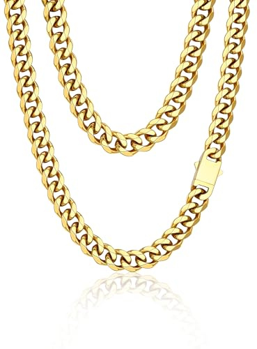 PROSTEEL Panzerkette Herren Edelstahl Halskette Silber/Gold/Schwarz | Breite 6/9/12mm , Länge 46-76cm, Kubanische Kette Gliederketten Punk Hip-Hop Schmuck für Männer mit Starker Verschlüsse
