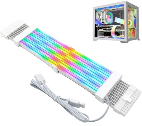 Ouitble ARGB PSU Kabelabdeckungskit 5V 24Pin Synchronisierte RGB Stromkabel für Motherboard, 8Pin Grafikkarte ARGB-Beleuchtungshüllen für Netzteilkabelverlängerungen 60cm