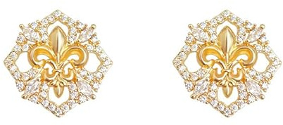 14K plaqué or Vintage Fleur-de-Lys boucles d'oreilles pour les femmes-mousseux Micro-pavé CZ cristal, hypoallergénique Dainty déclaration bijoux pour tous les jours/fête