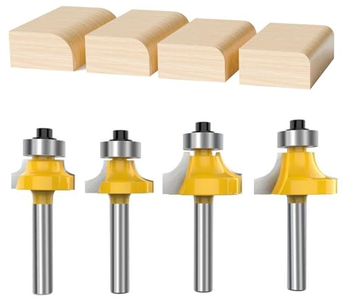 4 Stück Abrundfräser Set für Oberfräse Zubehör, Standard Fräser mit 6mm Schaft, Kantenfräser für Holz, Radius 3–12 mm, Rundungsfräser Zubehör für Holzbearbeitung