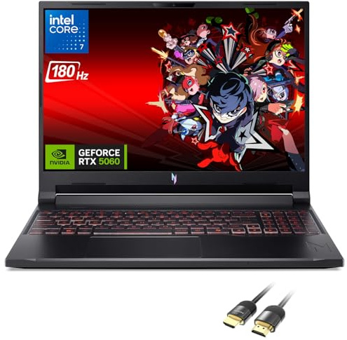 acer Nitro V16 Gaming Laptop, 16 WUXGA IPS 180Hz (100% sRGB), Intel 10-Core 7 240H, 64GB DDR5 2TB Gen4 SSD, GeForce RTX 5060 DLSS4, Backlit Keyboard, RJ 45, PDG HDMI Cable, US Version KB, Win 11 Pro