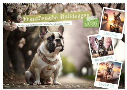 Französische Bulldoggen (Wandkalender 2026 DIN A2 quer), CALVENDO Monatskalender: Die französische Bulldogge ist eine kleine bis mittel große ... und muskolösen Körperbau. (CALVENDO Tiere)