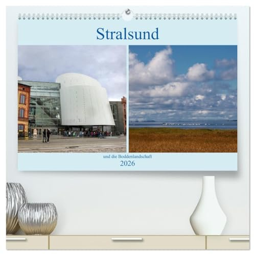 Stralsund und die Boddenlandschaft (hochwertiger Premium Wandkalender 2026 DIN A2 quer), Kunstdruck in Hochglanz: Hafen und Altstadt von Stralsund ... Boddenlandschaft (CALVENDO Orte)