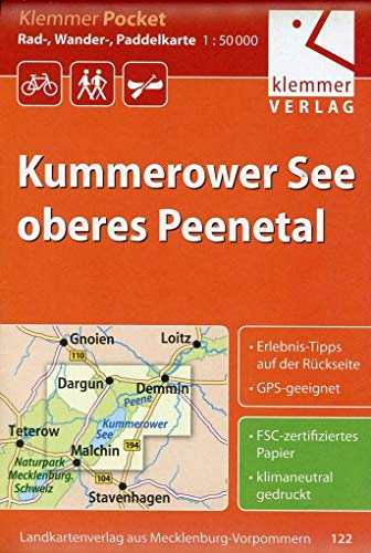 Klemmer Pocket Rad-, Wander- und Paddelkarte Kummerower See – oberes Peenetal: GPS geeignet, Erlebnis-Tipps auf der Rückseite, 1:50000