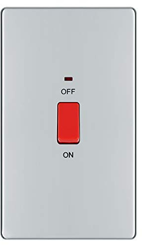 BG Electrical Large Cooker Control Switch Unit with LED Power Indicator, Double Plate, Double Pole, Screwless Front Plate, Premium Flatplate, Polished Chrome, 45A, FPC72