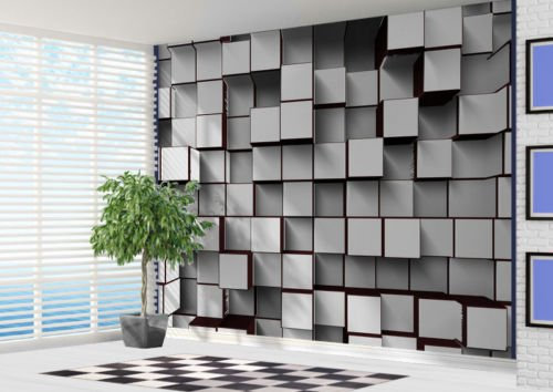 Wallpaper Black And White 3D Blocks Abstract Wall Mural Photo - 2XL