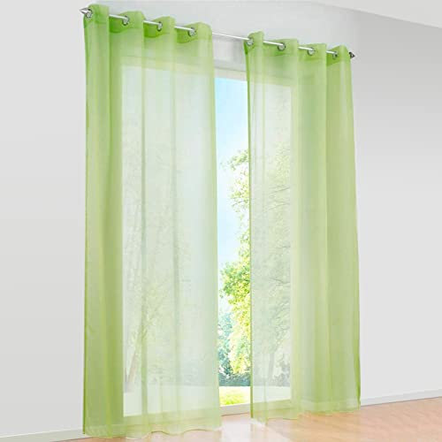 SIMPVALE Gardinenschals 2er Set, Vorhänge mit Ösen,Polyester Voile Schlaufenschal Transparent für Wohnzimmer, Balkon Schlafzimmer Küche Breit 140cm Höhe 225cm,Vorhang Hellgrün