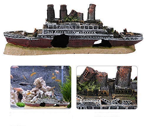 HEEPDD Acquario Decorazione naufragio, Lost Wrecked Boat Modello di Nave Fish Tank Resina Materiale Ornamenti per Acqua Dolce Acquario Decorazioni per acquari