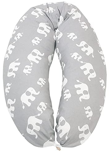 HOBEA-Germany Stillkissen 190 cm x 76 cm XXL Lagerungskissen Schwangerschaftskissen für Baby und Erwachsene Seitenschläferkissen Stillkissen mit Bezug aus Bio Baumwolle, Elefantenfamilie