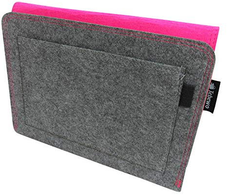 Tebewo Bett-Organizer aus Filz | stabile Bett-Ablage | Hängeregal für Bettkasten | Bett-Tasche zur Aufbewahrung von Büchern, Fernbedienung und mehr (magenta/dunkelgrau, 27cm x 22cm x 2cm)