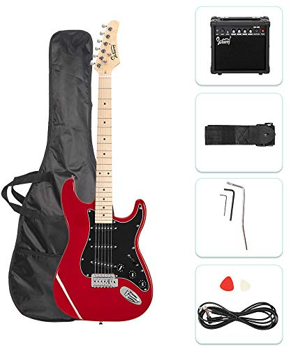 GLARRY 39 Full Size Electric Guitar for Music Lover Beginner with 20W Amp and Accessories Pack Guitar Bag (Red)…