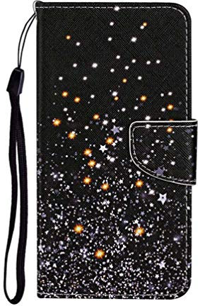 AIFILLE Lederhülle für Huawei Y7 2019 Schwarz Flip Hülle Wallet Klapphülle Case Handyhülle PU Leder Tasche Kartensteckplätzen Magnetverschluss Schutzhülle für Huawei Y7 2019 Sternenhimmel Brillant
