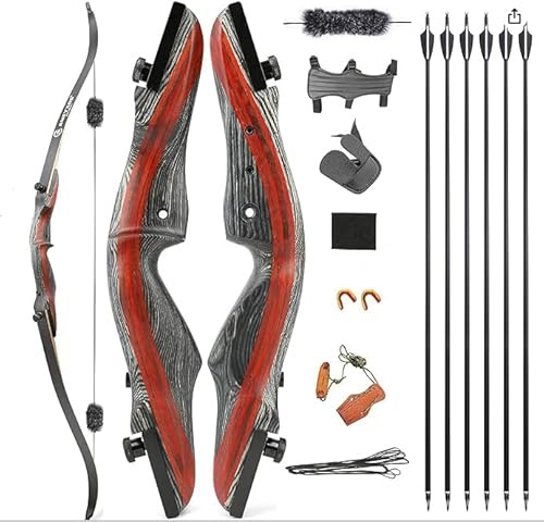 AMEYXGS Takedown Recurve Bogen und Pfeil Set 62 Zoll Bogenschießen Jagdbogen für Jugendliche und Erwachsene 20-50lbs Traditionell Holzbogen Longbogen mit Carbonpfeile