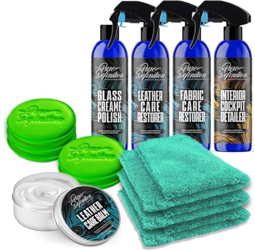 Pure Definition Car Interior Detailing Kit, Glass, Leather, Fabric Cleaner and Accessories - Cleaning Set Restores Trim, Upholstery, Plastic and Mirror