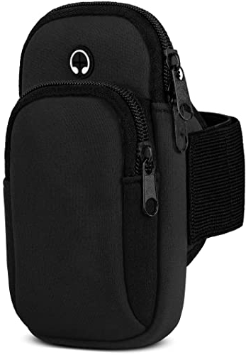 moex Handytasche Joggen für LG Velvet/LG Velvet 5G Sportarmband Handy aus Neopren, Handyhalterung Arm zum Laufen Sport Armband, Laufarmband mit 2 Fächern, Lauftasche Jogging - Schwarz