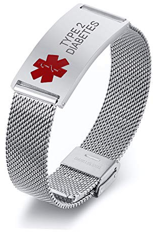 Medizinischer Alarm ID Armband, Kundenspezifisches Netzband Einstellbare SOS-Notfall-Personalisierte Namens-ID-Tag-Identifikationsarmbänder für Unisex, Silber